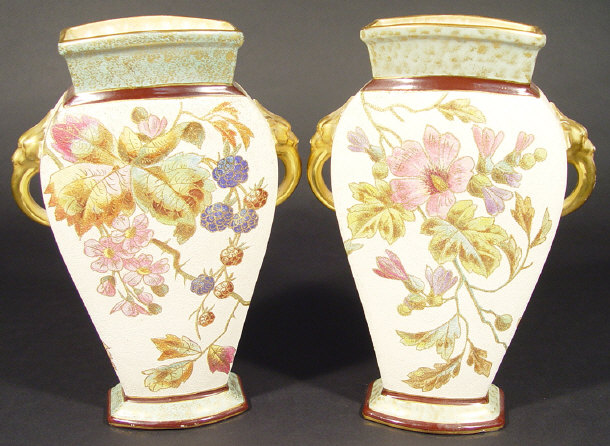 Appraisal: Pair of Victorian pottery vases with lion mask handles and