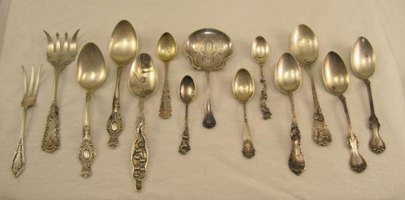 Appraisal: - Sterling Souvenir Spoons Serving Items Includes - souvenir spoons