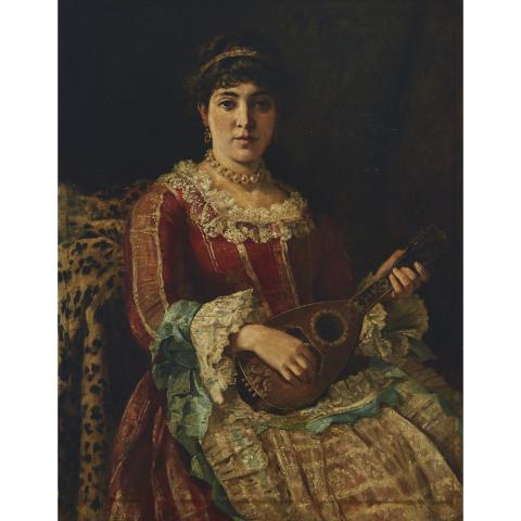 Appraisal: Henry Thomas Schafer - THE MANDOLIN British Oil on canvas