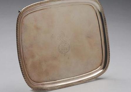 Appraisal: GEORGE III SILVER RECTANGULAR WAITER WILLIAM BATEMAN I LONDON -