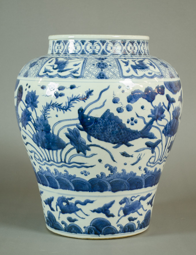 Appraisal: CHINESE YUAN STYLE PORCELAIN FLOOR VASE with blue underglaze dragon