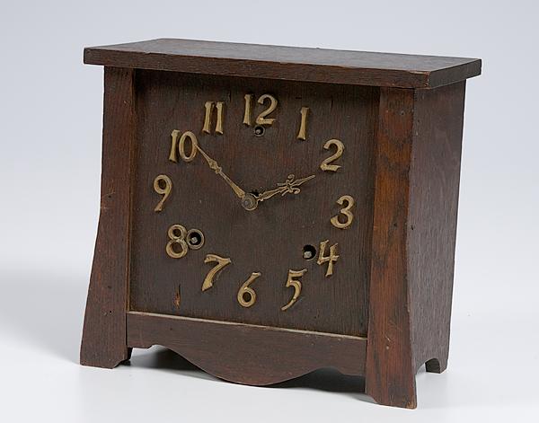 Appraisal: ARTS CRAFTS OAK MANTEL CLOCK Early th century a oak