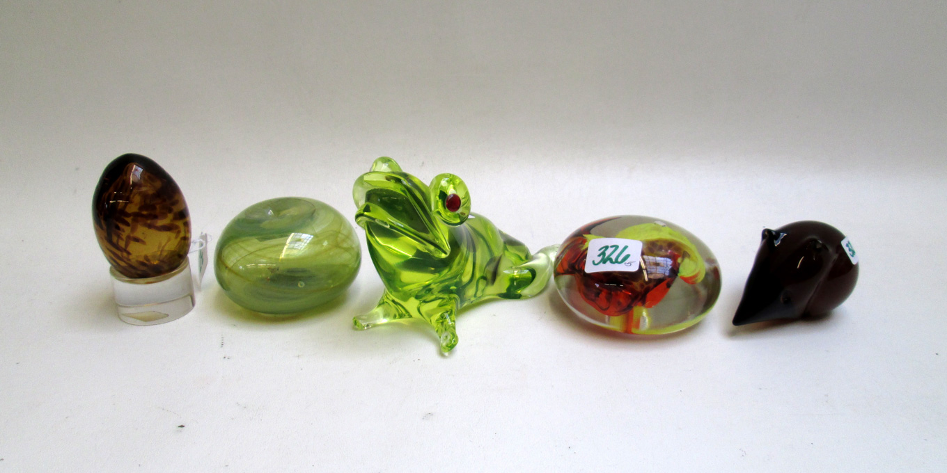 Appraisal: COLLECTION OF FIVE ART GLASS PAPER WEIGHTS including Murano glass