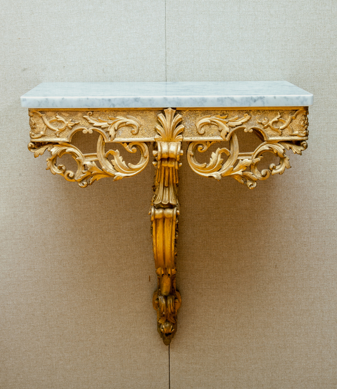 Appraisal: Continental Giltwood Wall-Mounted Console With marble top x x in