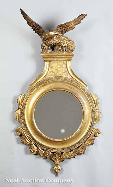 Appraisal: A Rare American Federal Carved and Gilded Looking Glass c