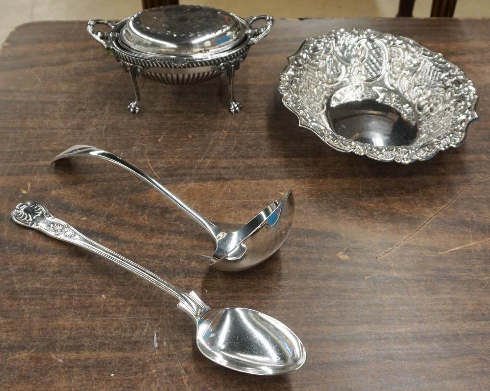 Appraisal: Silverplate Warming Dish Bowl Ladle and Stuffing Spoon