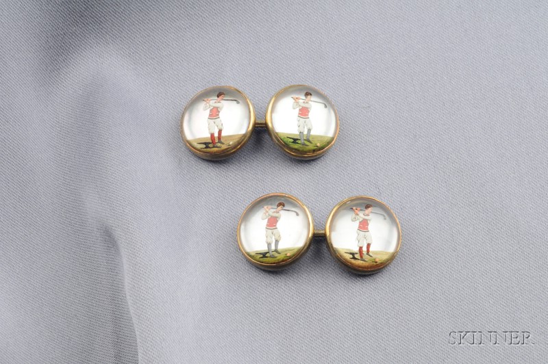 Appraisal: kt Gold and Reverse-painted Crystal Cuff Links A J Hedges