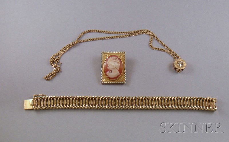 Appraisal: Three Pieces of Gold Jewelry including a kt gold bracelet