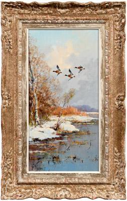 Appraisal: George Stevens sporting painting British th century mallards in flight