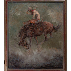 Appraisal: Charles Jellicoe American - Bronco Busteroil on canvas boardsigned lower