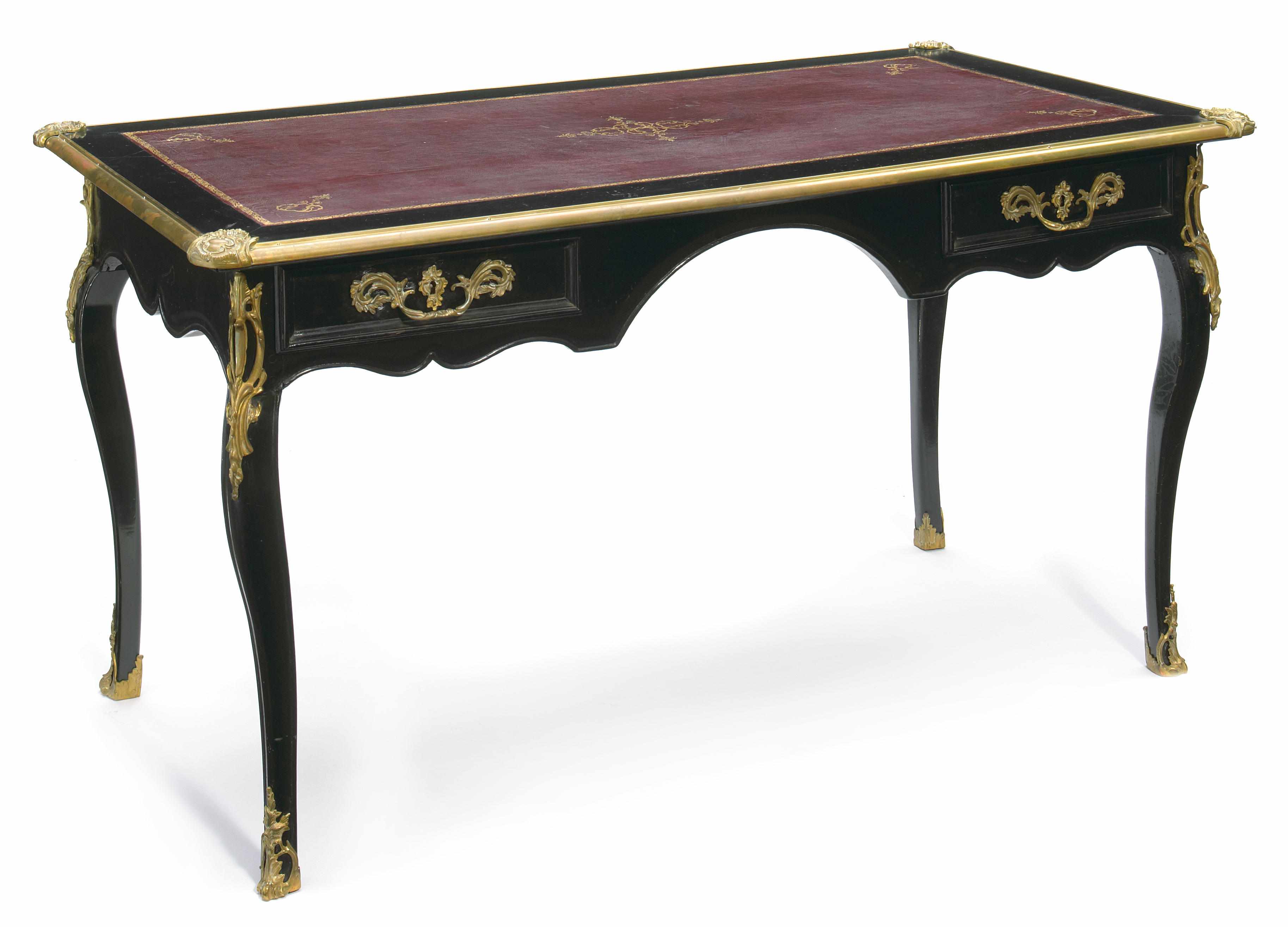 Appraisal: A Louis XV gilt bronze mounted ebonized bureau plat third