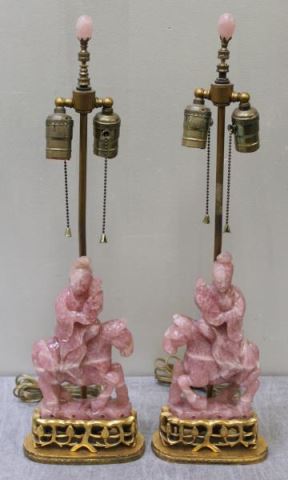 Appraisal: Pair of Vintage Chinese Rose Quartz Figures of aQuan Yin