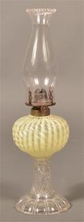 Appraisal: Vaseline Opalescent Pressed Glass fluid Lamp Vaseline Opalescent Pressed Glass