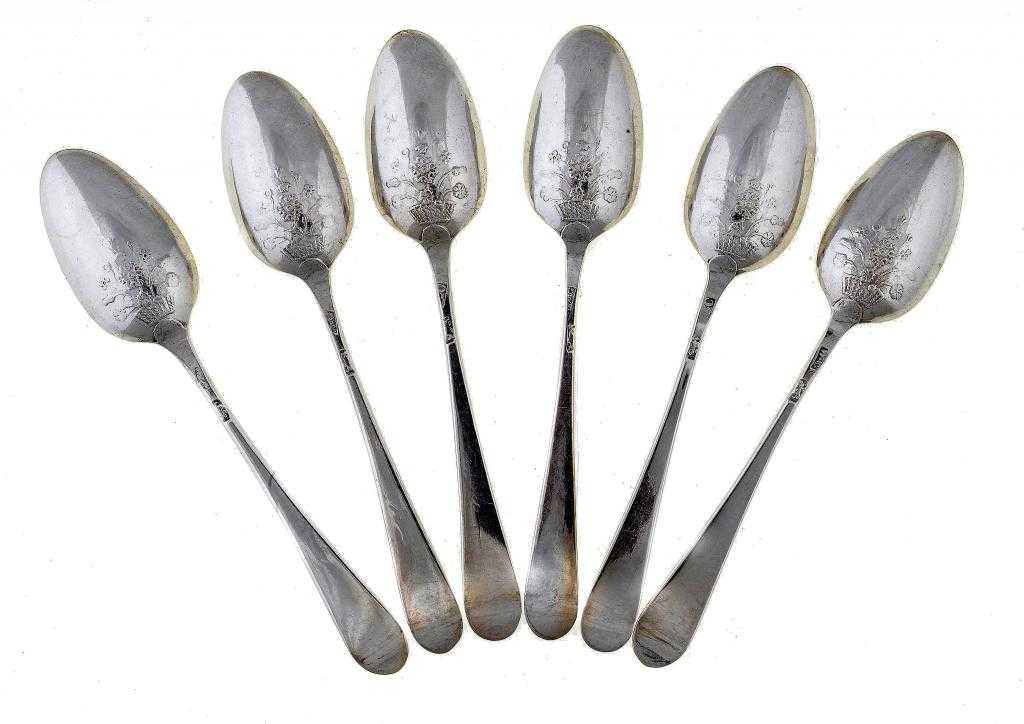 Appraisal: A SET OF SIX GEORGE III PICTURE BACK TEASPOONS with