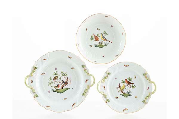 Appraisal: Three Herend Rothschild Bird serving articles Three Herend porcelain serving