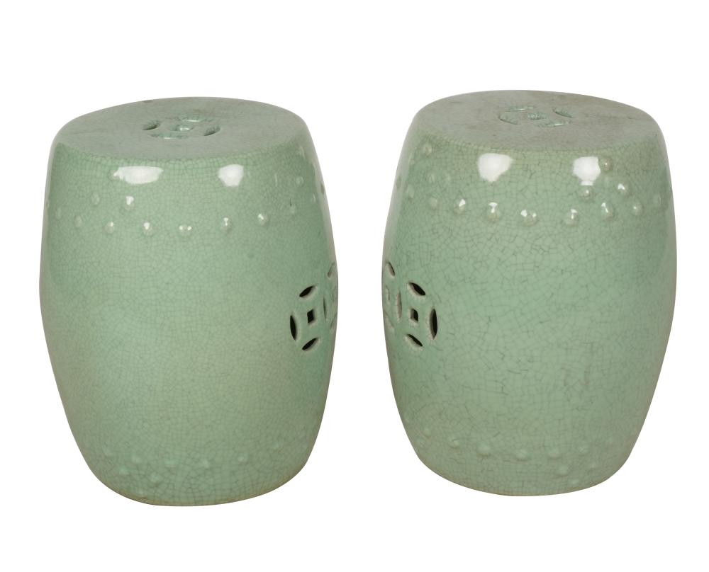 Appraisal: PAIR OF CHINESE-STYLE CERAMIC GARDEN SEATScontemporary celadon-glazed Provenance The Jim