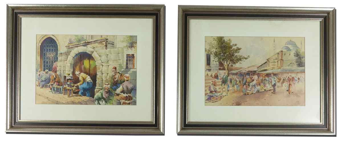 Appraisal: PAIR OF MIDDLE EASTERN ORIENTALIST PAINTINGS Watercolors Sight size ''