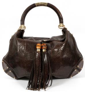 Appraisal: GUCCI BROWN SNAKESKIN INDY HOBO BAG GUCCI BROWN SNAKESKIN INDY