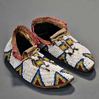 Appraisal: Lakota Beaded Hide Moccasins c last quarter th century with