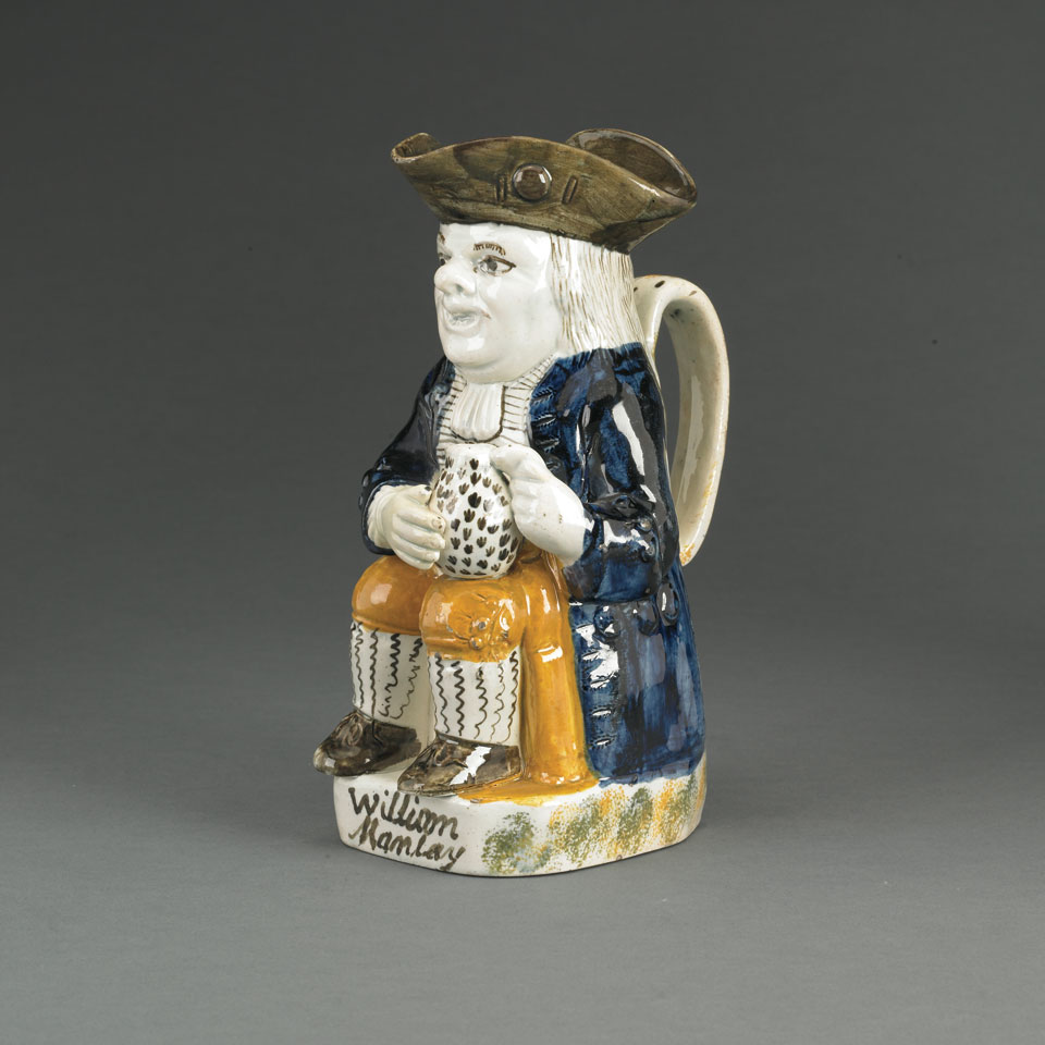 Appraisal: Staffordshire Pearlware Toby Jug c dated and titled William Manley