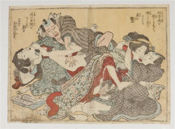 Appraisal: SHUNGA in style of Keisai Eisen - Koban Requires cleaning