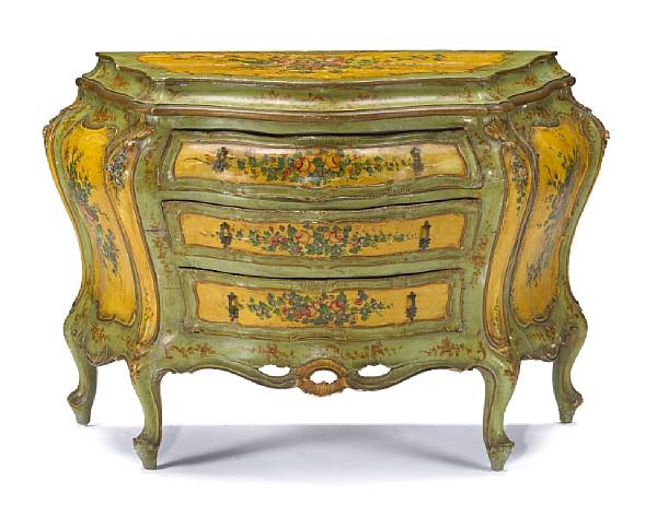 Appraisal: A Venetian Rococo style paint decorated commode partially composed of