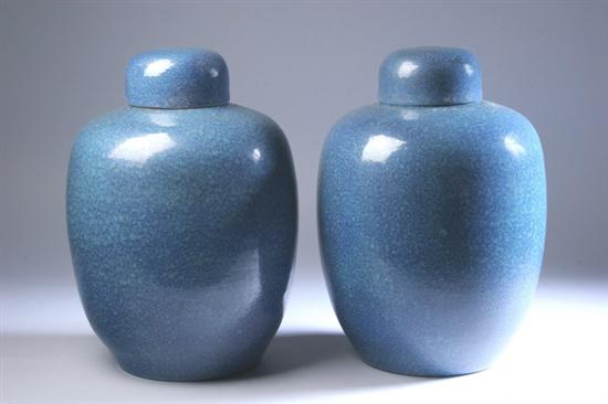 Appraisal: PAIR CHINESE ROBIN'S EGG PORCELAIN JARS AND COVERS Ovoid form