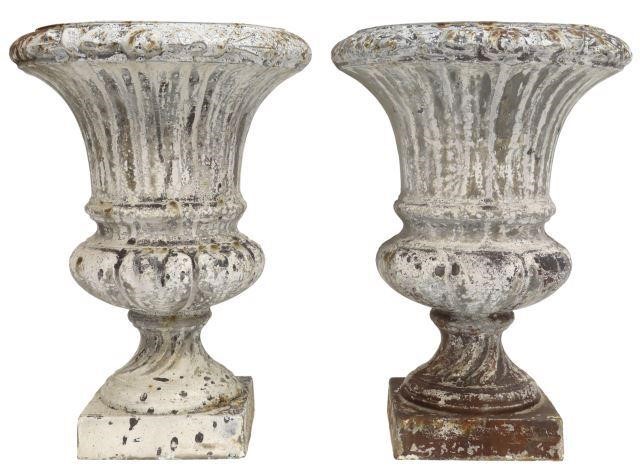 Appraisal: pair French cast iron campana-form garden urns early th c