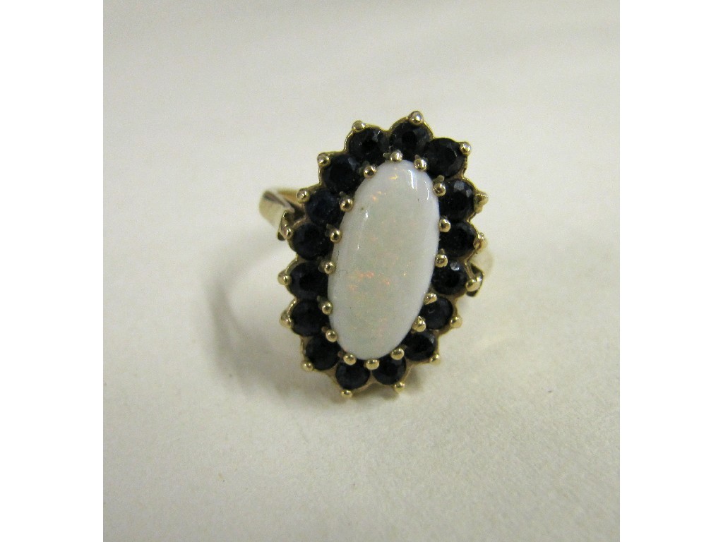 Appraisal: Nine carat gold opal and sapphire cluster ring