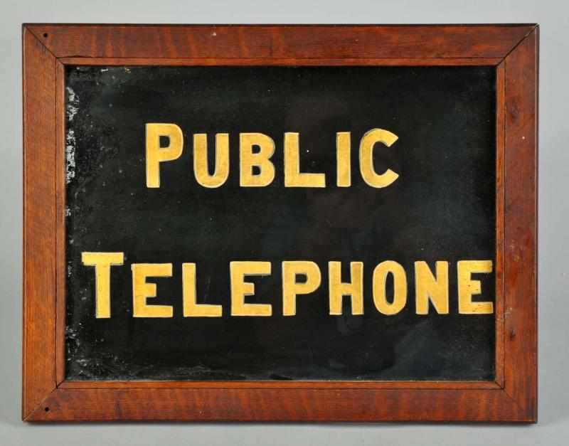 Appraisal: Reverse on Glass Public Telephone Sign Description Early s Condition