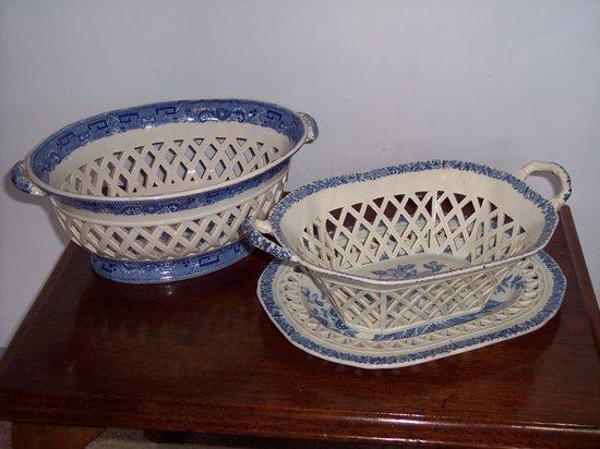 Appraisal: A Staffordshire oval two-handled basket with pierced border transfer printed