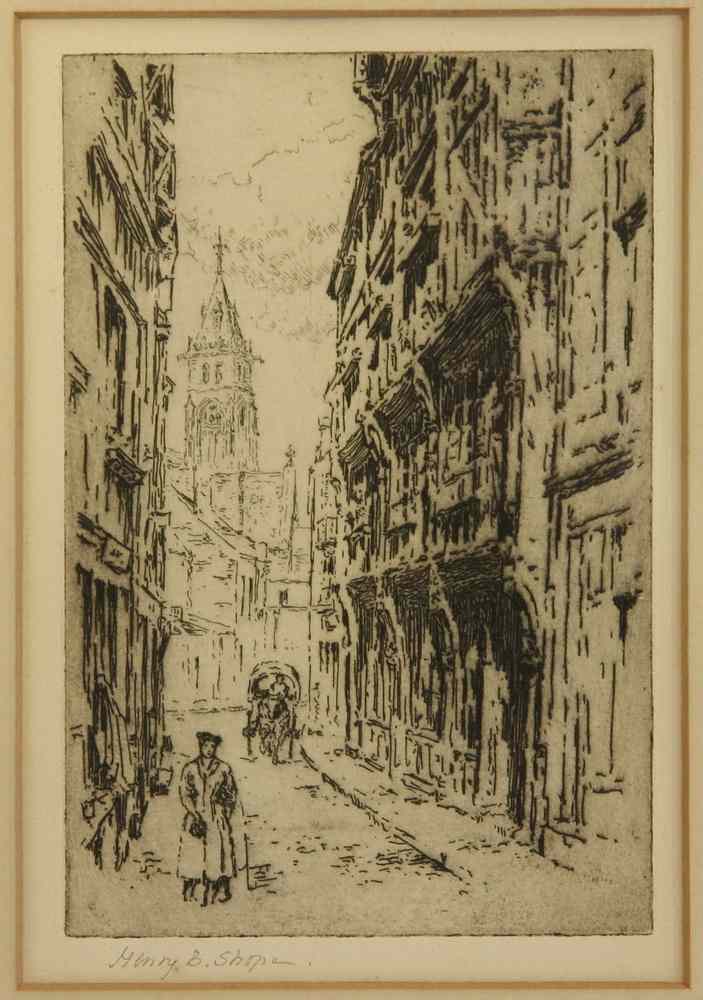 Appraisal: ENGRAVING - Street scene pencil signed ll ''Henry B Shope''