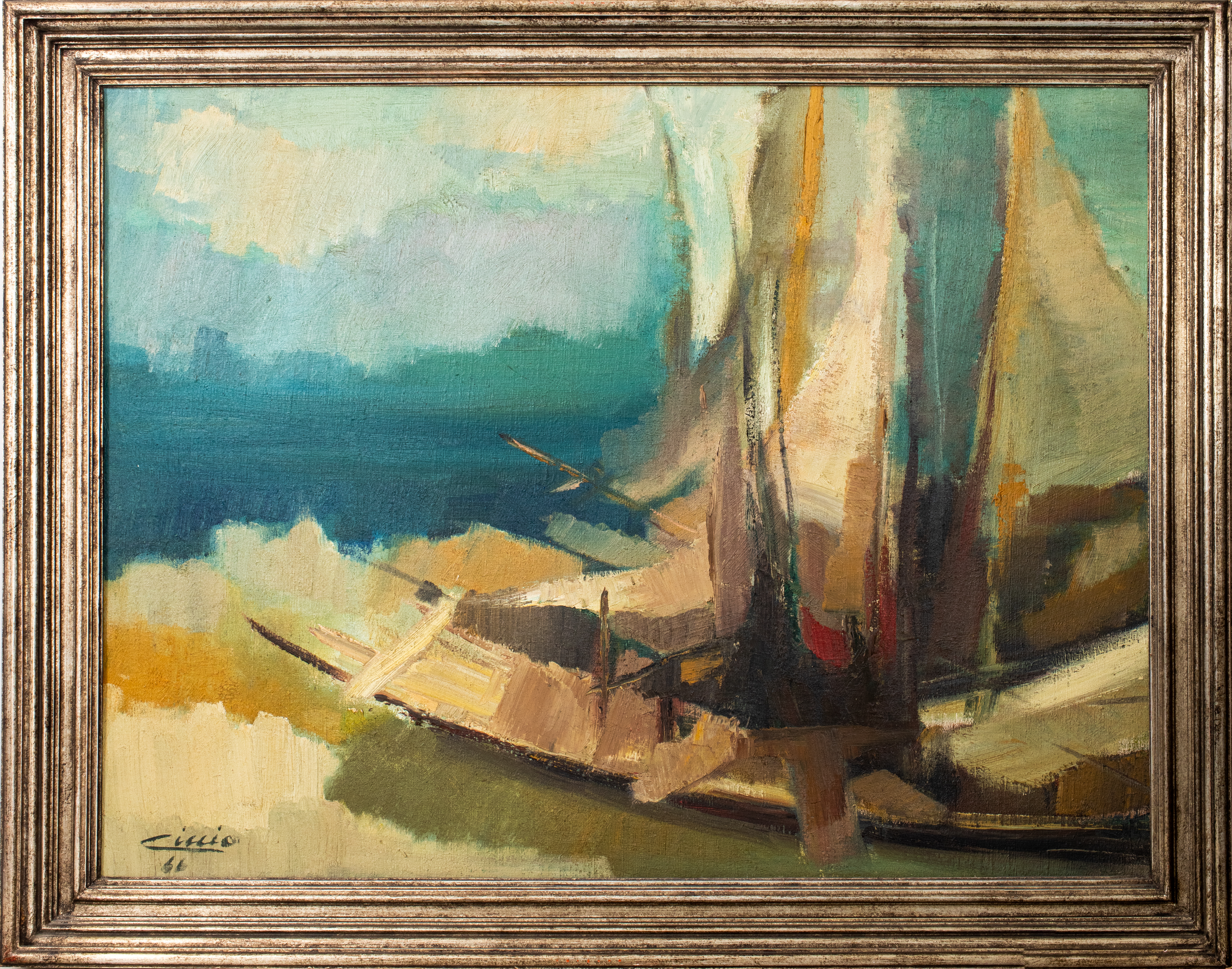 Appraisal: CICCIO BOATING SCENE OIL ON CANVAS Ciccio boating scene oil