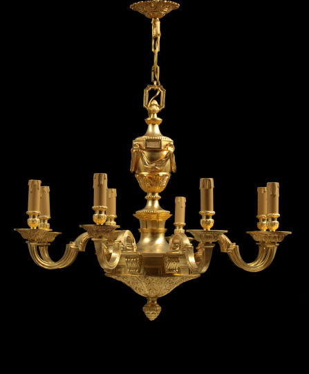 Appraisal: French Gilt-Brass Eight-Light Vasiform Chandelier in the Louis XIV style