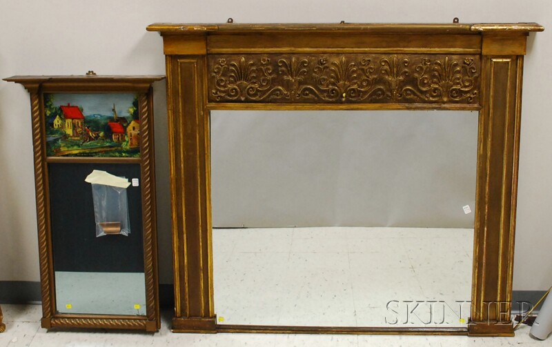 Appraisal: Empire Gilt and Painted Wood and Gesso Overmantel Mirror and