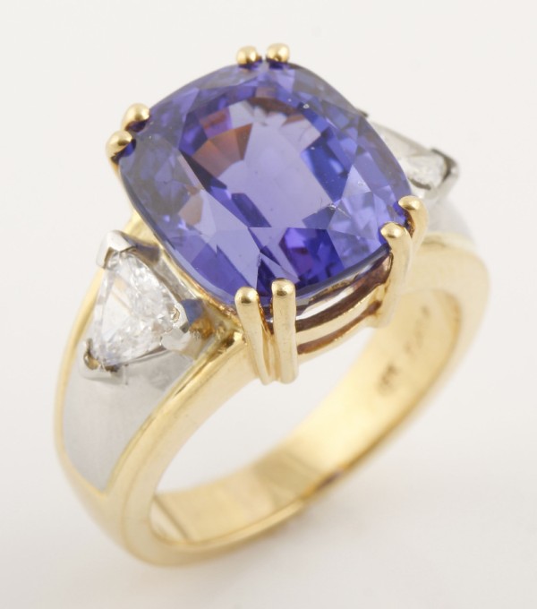 Appraisal: KY platinum cushion shape ct fine blue tanzanite two diamonds