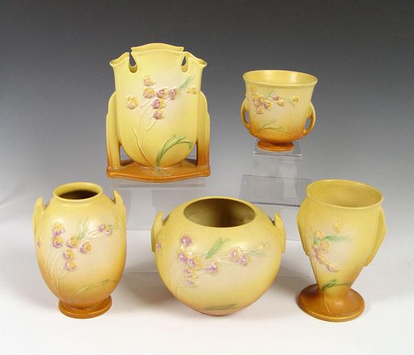 Appraisal: FIVE ROSEVILLE ''IXIA'' POTTERY VASES All yellow '' - ''