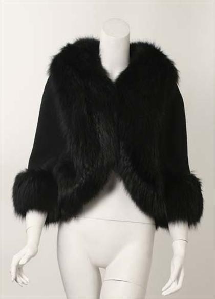 Appraisal: John Moore black fox-trimmed shrug s Wool crepe with thick