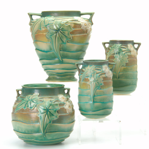 Appraisal: ROSEVILLE Four Luffa vases two bulbous and a pair of