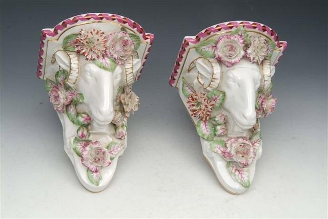 Appraisal: A PAIR OF TH CENTURY MINTON PORCELAIN RAMS HEAD WALL