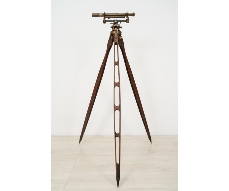 Appraisal: Brass surveyors level signed Eufemio Amador Mexico with wood tripod