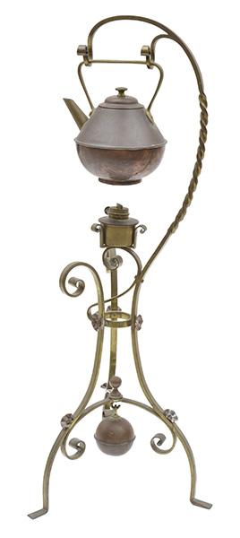 Appraisal: AN ART NOUVEAU SPIRIT KETTLE ON STAND ATTRIBUTED TO W