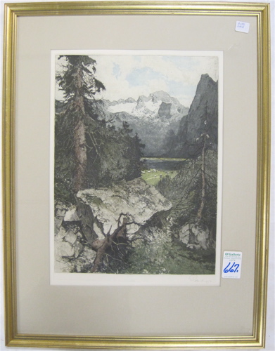 Appraisal: JOSEF EIDENBERGER ORIGINAL ETCHING AQUATINT Austrian - Landscape in Dolomite