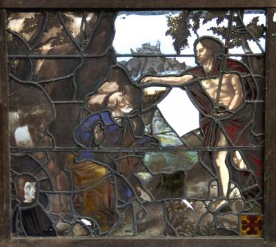 Appraisal: A STAINED GLASS FLEMISH PANEL depicting the Risen Christ with