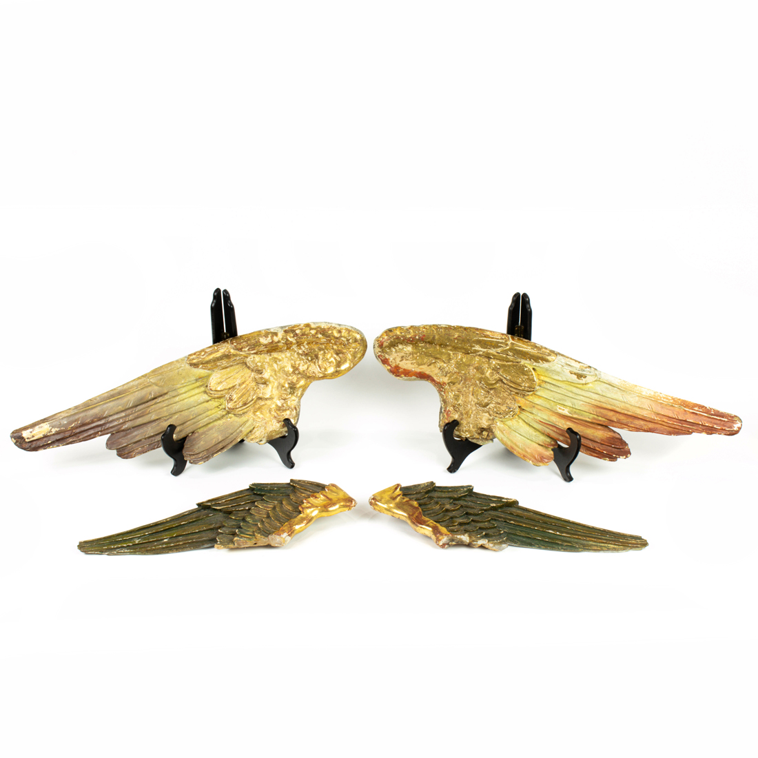 Appraisal: LOT OF TWO PAIRS OF CONTINENTAL POLYCHROME AND GILTWOOD WINGS