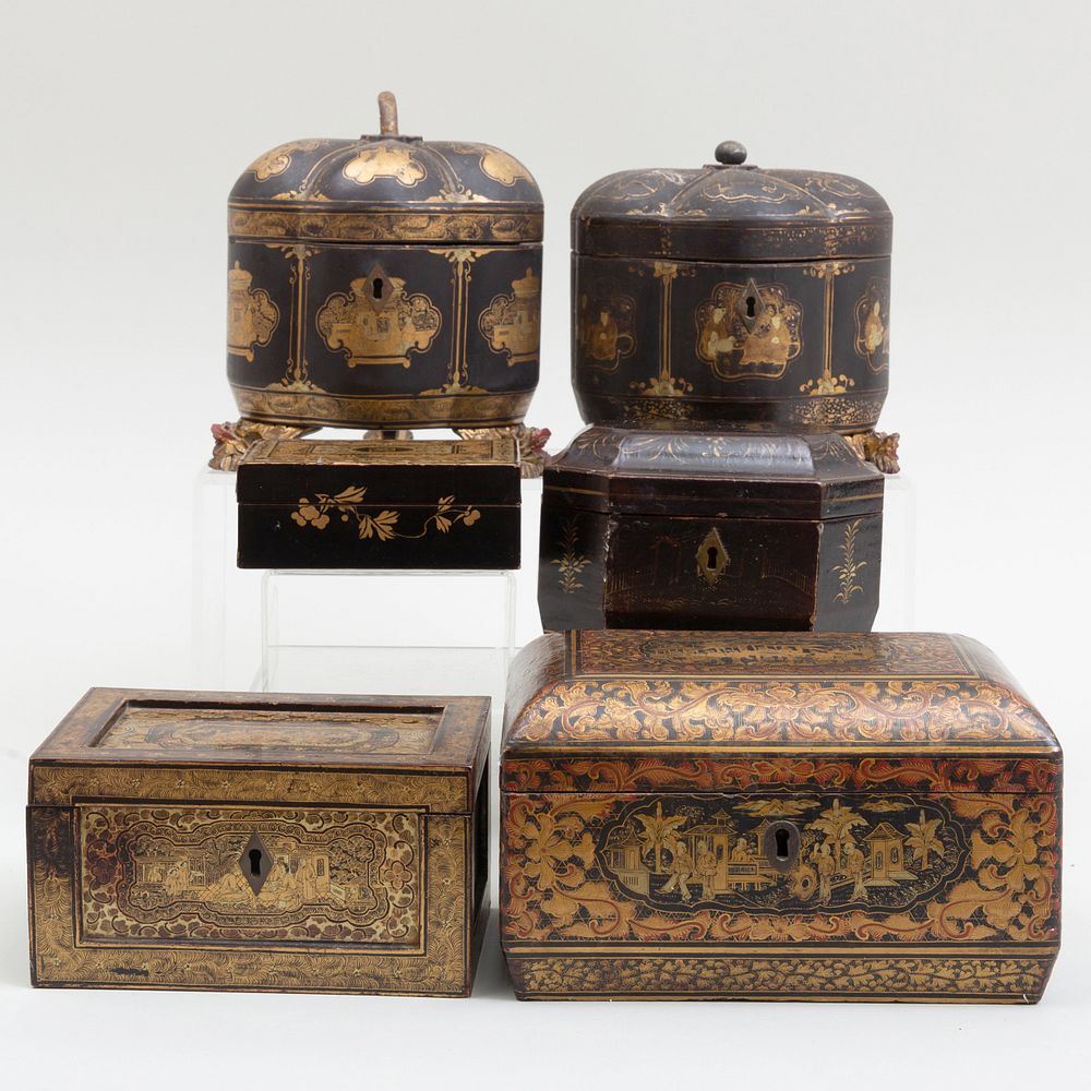 Appraisal: Group of Chinese Export Lacquer Tea Caddies and Boxes Comprising