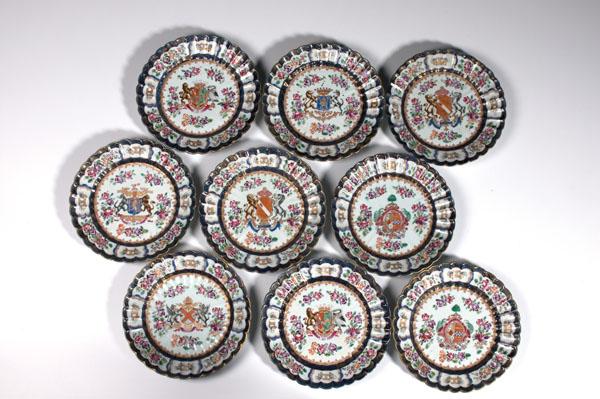 Appraisal: NINE CHINESE EXPORT STYLE ARMORIAL PLATES continental late th century