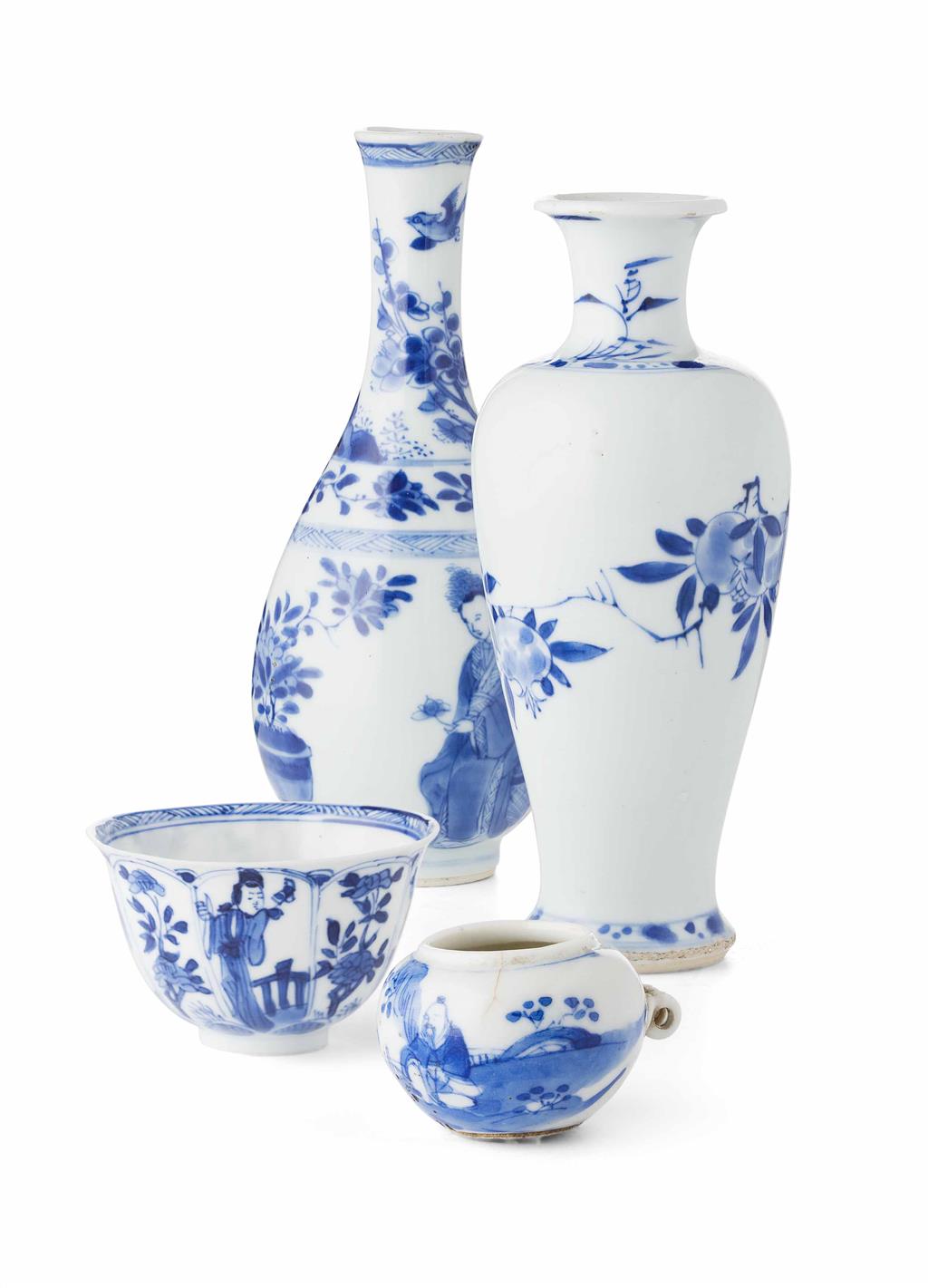 Appraisal: THREE BLUE AND WHITE PORCELAIN PIECES KANGXI PERIOD comprising a