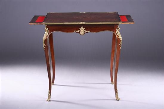 Appraisal: LOUIS XV-STYLE MARQUETRY INLAID PETITE TABLE th century Of fineproportions