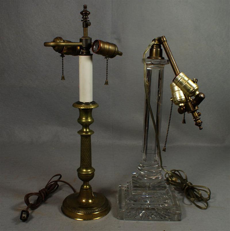 Appraisal: single French candlesticks converted to lamps one bronze h one